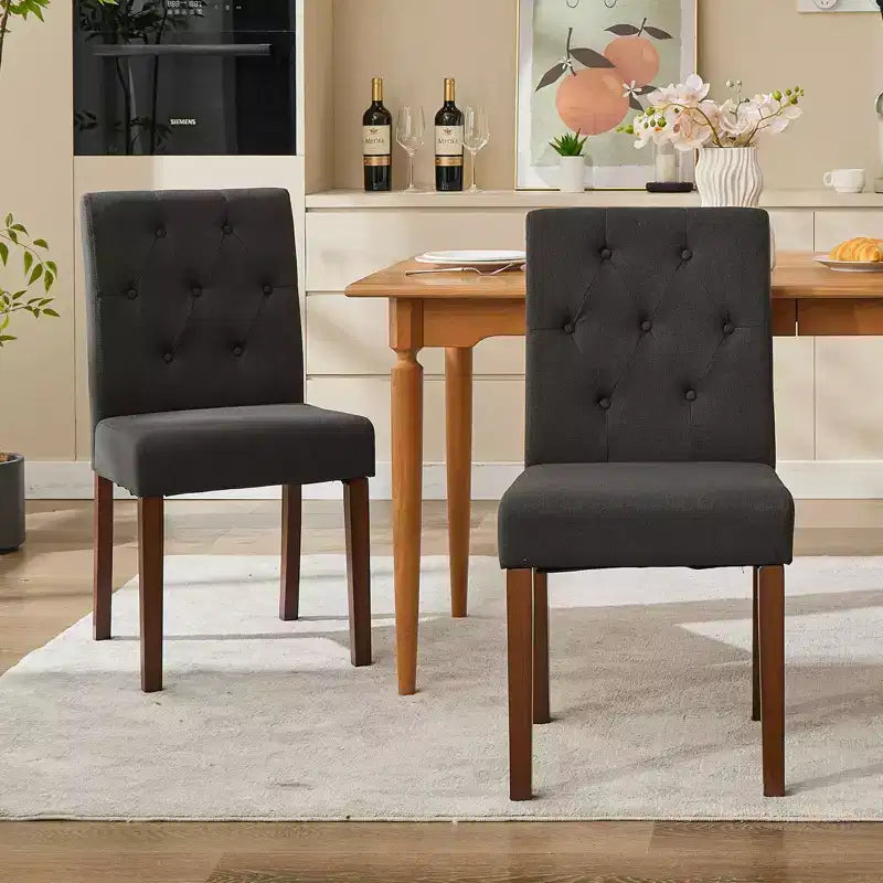 Ensemble de 6 / 4 chaises de salle à manger Parsons capitonnées à boutons – chaises de cuisine en tissu rembourré avec pieds en bois et assises rembourrées – mobilier de salon et de cuisine