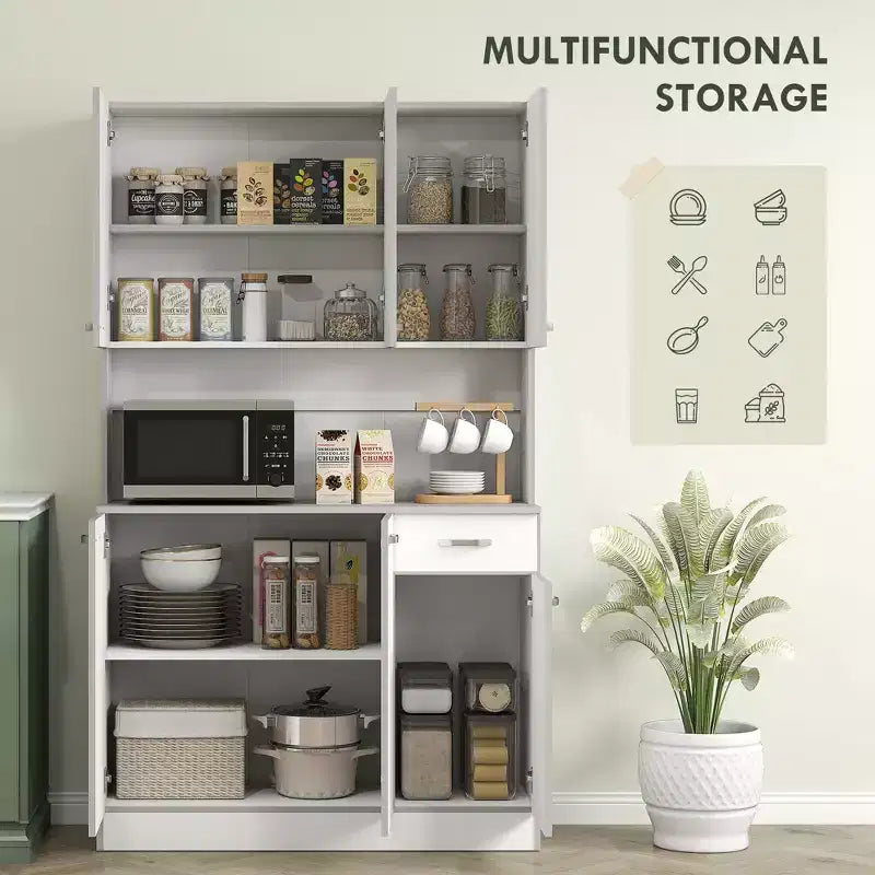 Meuble garde-manger de cuisine 71, meuble de rangement haut avec support pour micro-ondes, vaisselier de cuisine moderne, 3 étagères réglables pour le salon ou la salle à manger