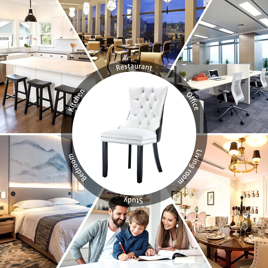 Ensemble de 6 chaises de salle à manger rembourrées en velours capitonné avec pieds en bois massif