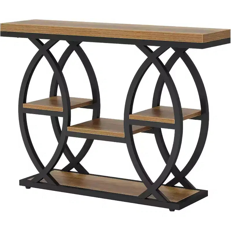 Tavolo consolle Lantine da 39,4", tavolo industriale a 4 livelli per divano e ingresso con ripiani portaoggetti e struttura in metallo per piccoli spazi, corridoio, ingresso, marrone