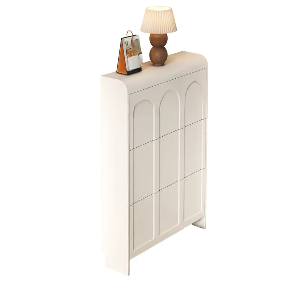 Meuble à chaussures blanc en bois, étroit, à 3 niveaux avec portes basculantes