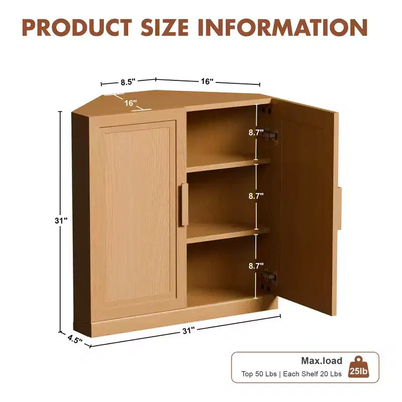 Dovelina hoekkast met verstelbare planken, dressoir, buffetkast, wijnkast en keuken- en eetkamerkast met houten deuren – 31H x 31W, 36H x 31W