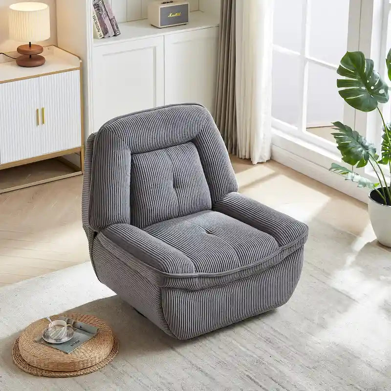Fauteuil inclinable pivotant et berçant en velours côtelé, avec repose-pieds, pour le salon