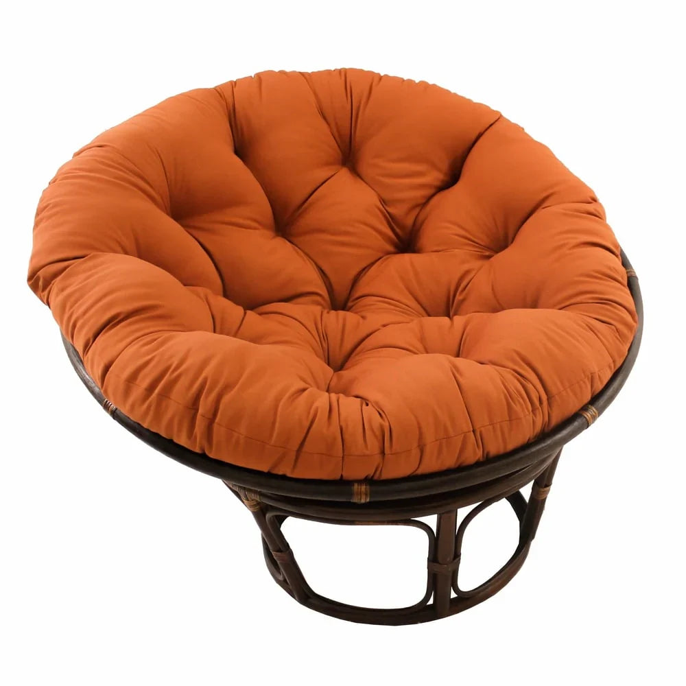 Bali Rattan-Papasan-Sessel mit 42-Zoll-Durchmesser und Köperstoffkissen