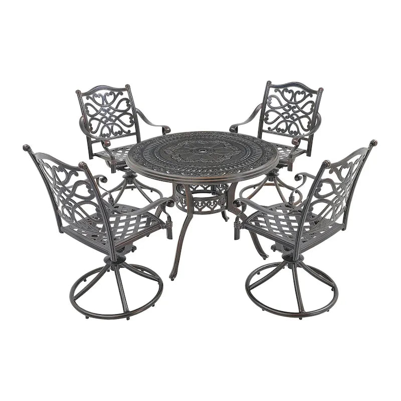 5-teiliges Esszimmer-Set für die Terrasse aus Aluminiumguss mit 4 drehbaren Stühlen