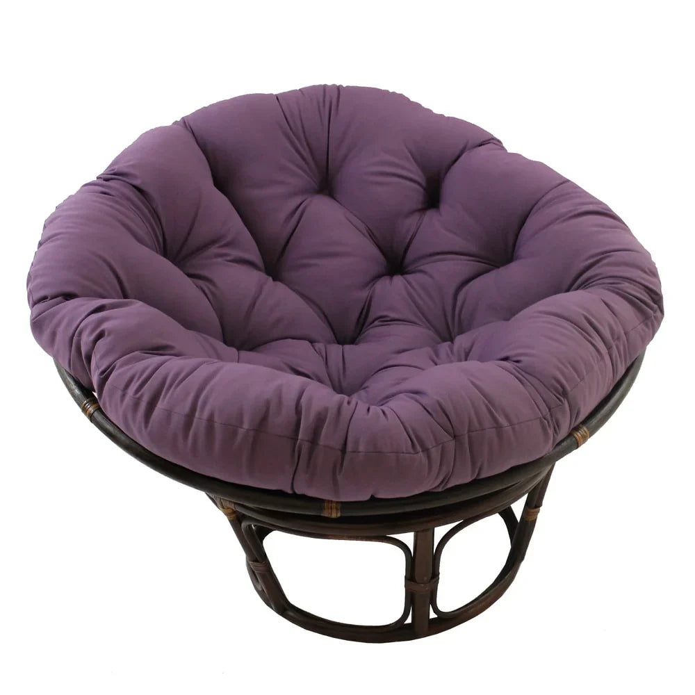 Bali Rattan-Papasan-Sessel mit 42-Zoll-Durchmesser und Köperstoffkissen
