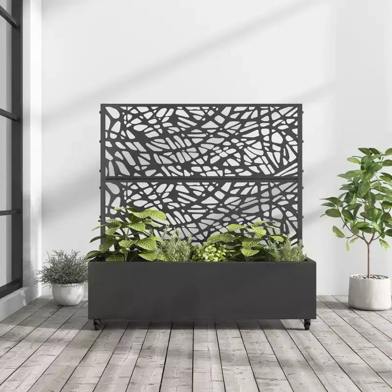 MAYEERTY plantenbak met ijzeren trellis, zwart net, stijl 01, 72x47x16in, set van 3