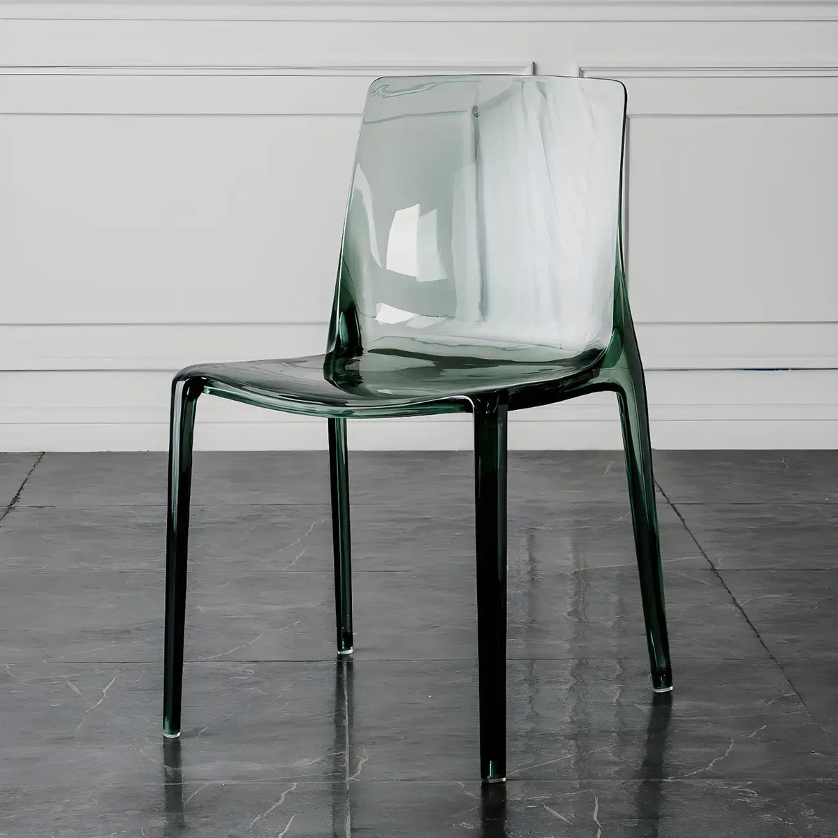 Chaise de salle à manger sans accoudoirs à dossier bas en acrylique ambré