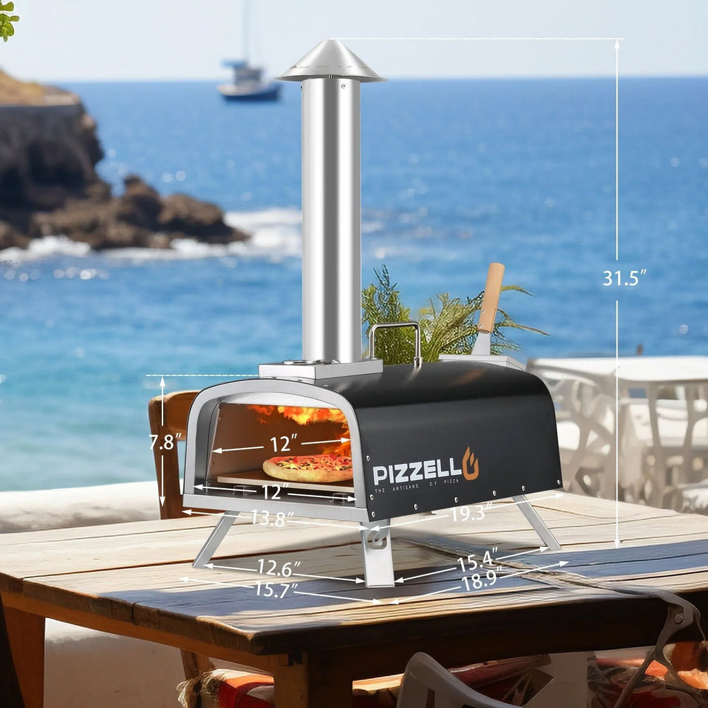 Multi-Fuel Outdoor Pizza Oven Stonebaked Pizza Maker with Gas Burner & Wood Box - 12 inch
