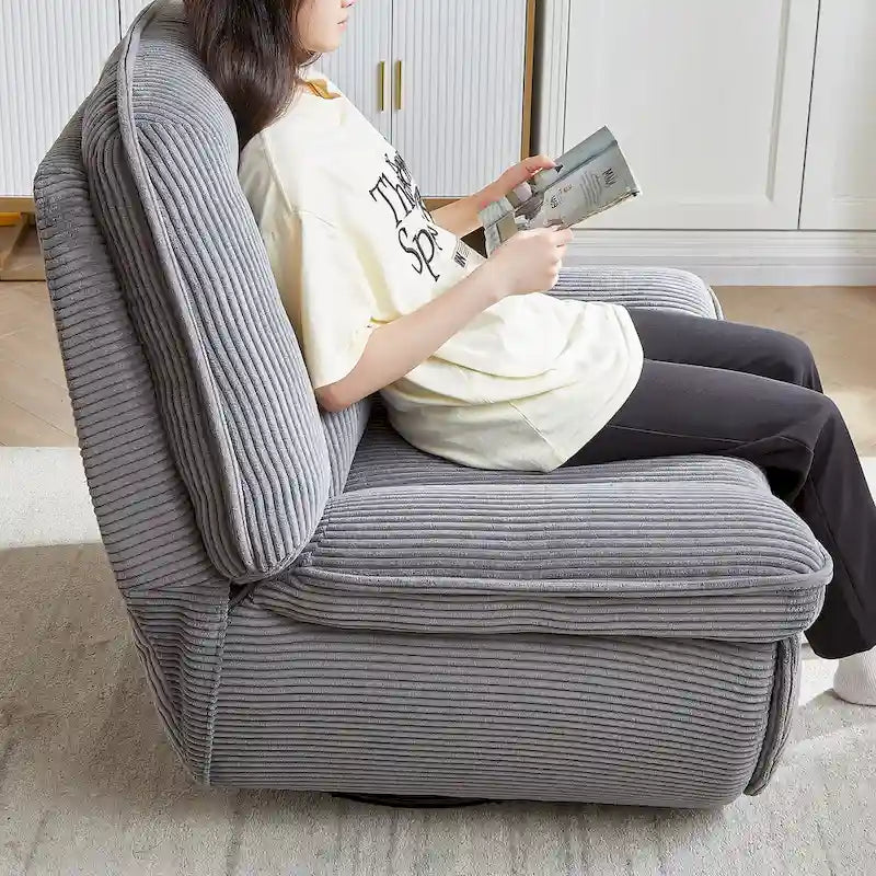 Fauteuil inclinable pivotant et berçant en velours côtelé, avec repose-pieds, pour le salon
