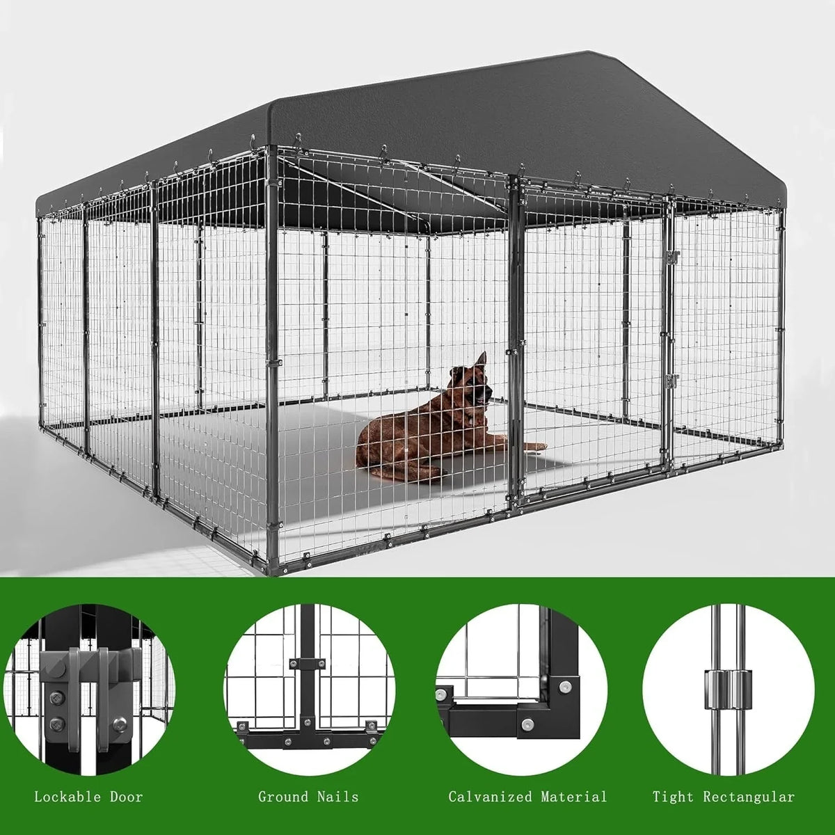 W 118 x T 118 x H 70 großer Outdoor-Hundezwinger, robuster Hundekäfig mit wasserdichtem Dach