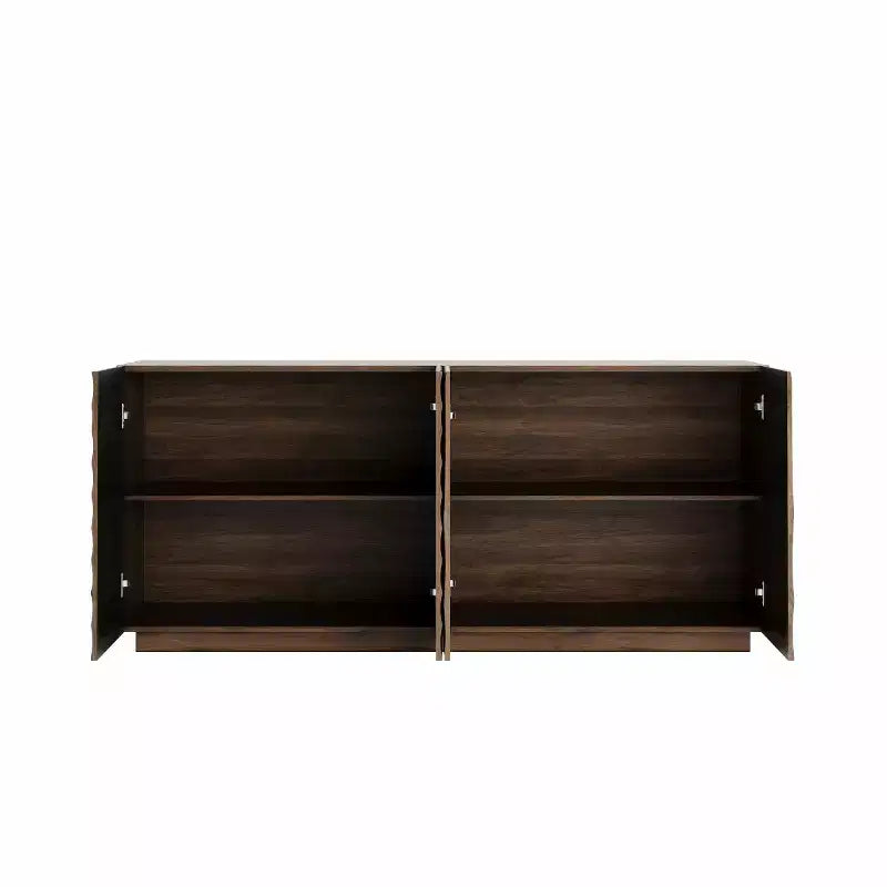 59 moderner Spiralen-Sideboard-Schrank, niedriges dekoratives Aufbewahrungsmöbel für den Eingangsbereich mit Türen in 3D-Wellenoptik