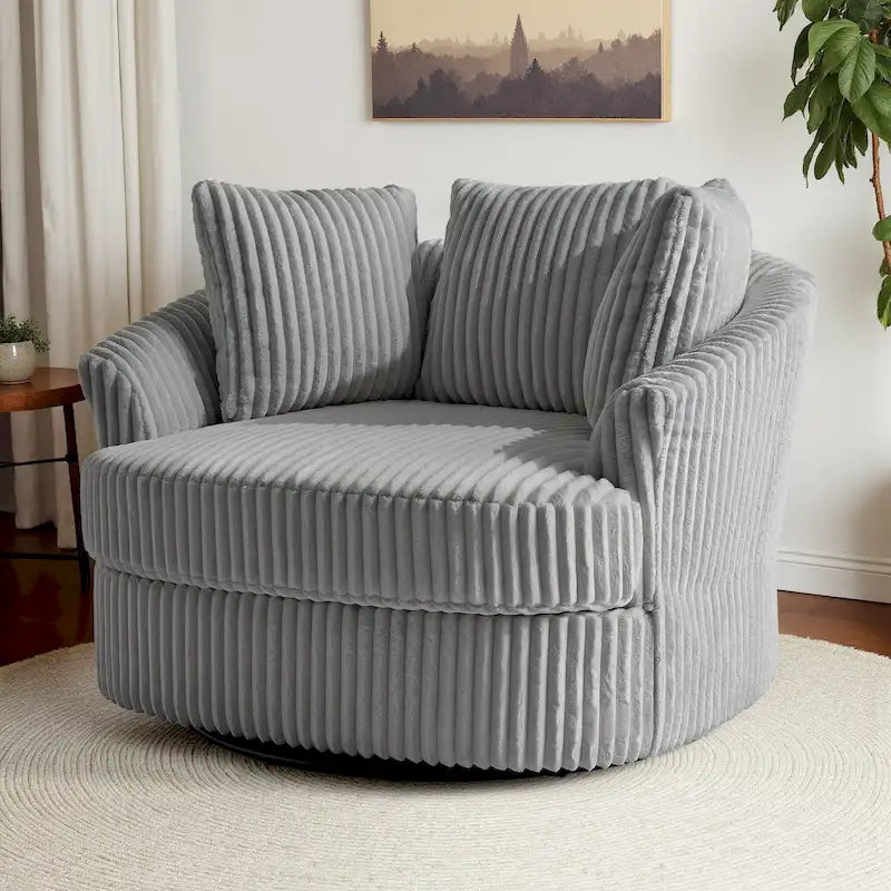 Fauteuil pivotant tonneau surdimensionné de 43 W en velours côtelé moelleux avec accoudoirs encastrés