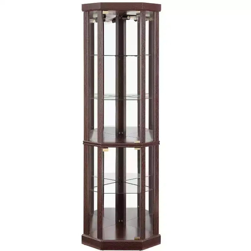 Eck-Vitrinenschrank mit Glastüren und Einlegeböden, Eckvitrine für das Wohnzimmer