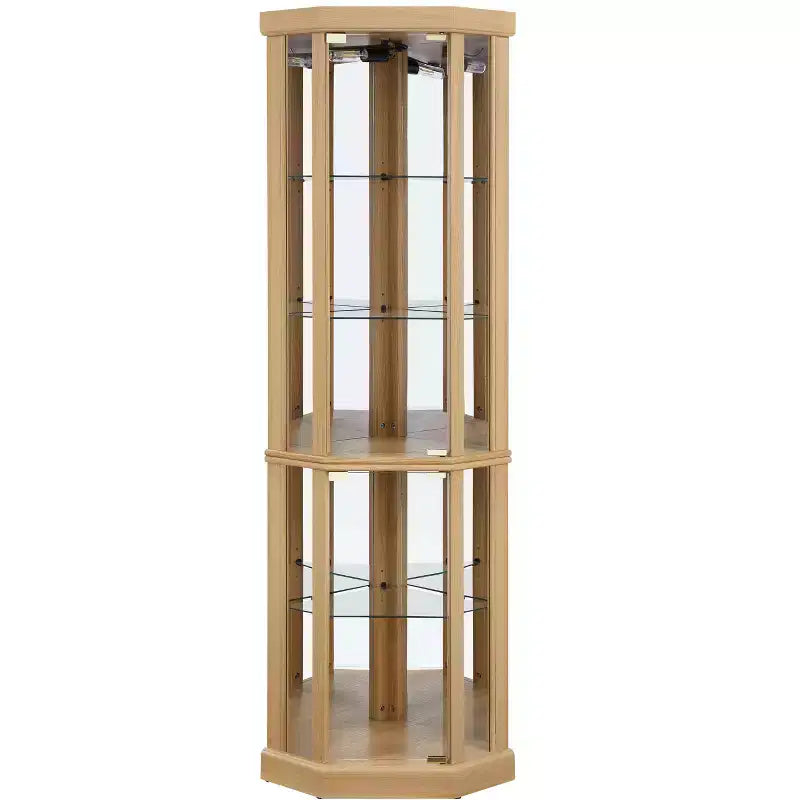 Eck-Vitrinenschrank mit Glastüren und Einlegeböden, Eckvitrine für das Wohnzimmer