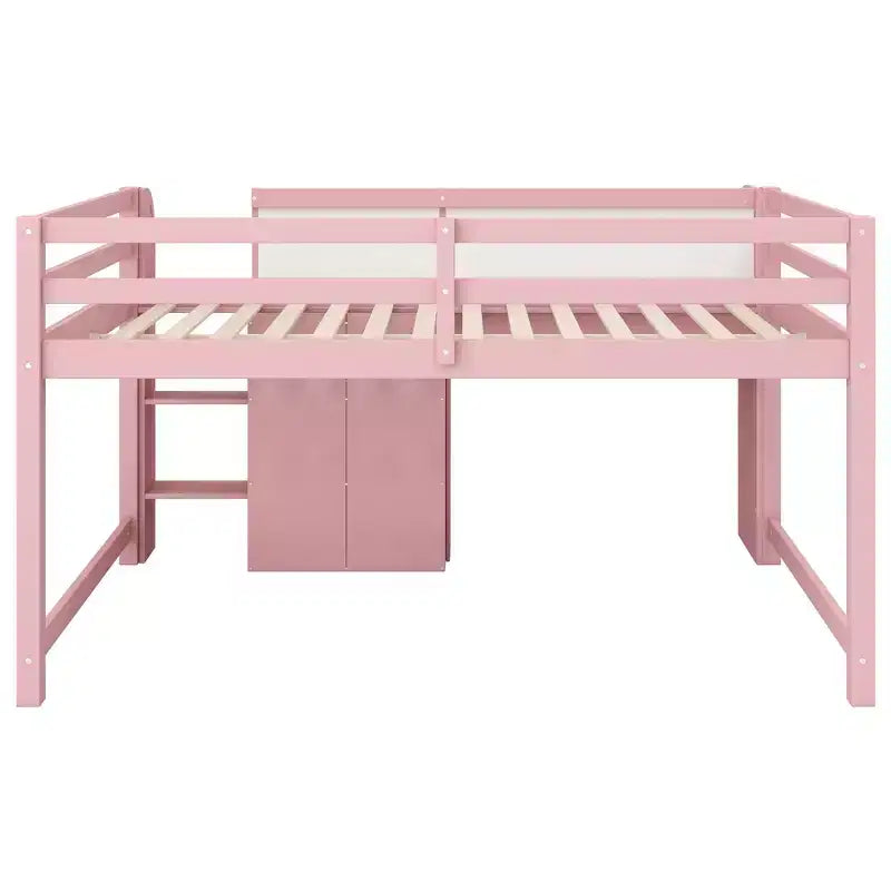 Niedriges Hochbett in Pink/Weiß mit Schreibtisch, Stauraum und Whiteboard - C Twin, 1 Person