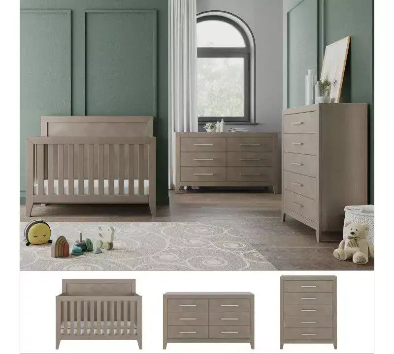 Child Craft Kieran Kinderbett-, Doppelkommoden- und Wäscheschrank-Set fürs Kinderzimmer, 3-teilig, inklusive 4-in-1-Umbaubett, Kommode und Wäscheschrank