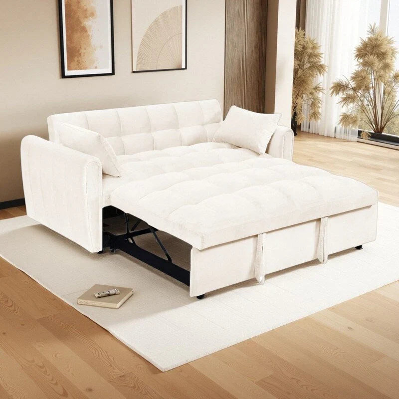 Divano letto convertibile 3-in-1 in velluto da 64,96", con schienale regolabile, tasca portaoggetti e portata di 500 lb
