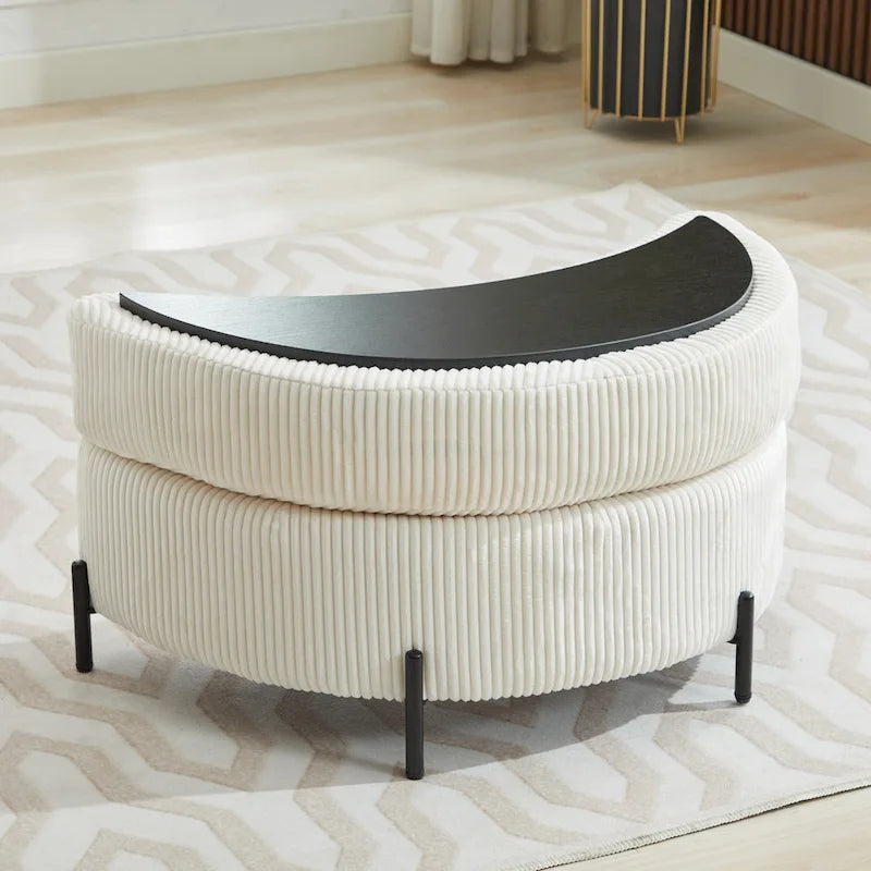 Fauteuil d’appoint pivotant rembourré de 42,3W avec 4 coussins et pouf de rangement demi-lune