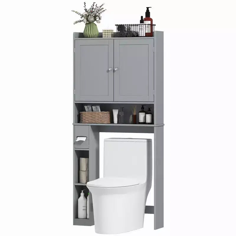 Meuble de rangement HOMCOM au-dessus des toilettes, organisateur de salle de bains moderne avec 2 portes et porte-papier toilette, gain de place autoportant