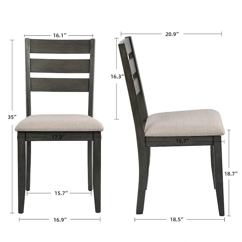 Ensemble de salle à manger 5 pièces en bois massif, table de 47 L (1 table + 4 chaises à dossier à barreaux)