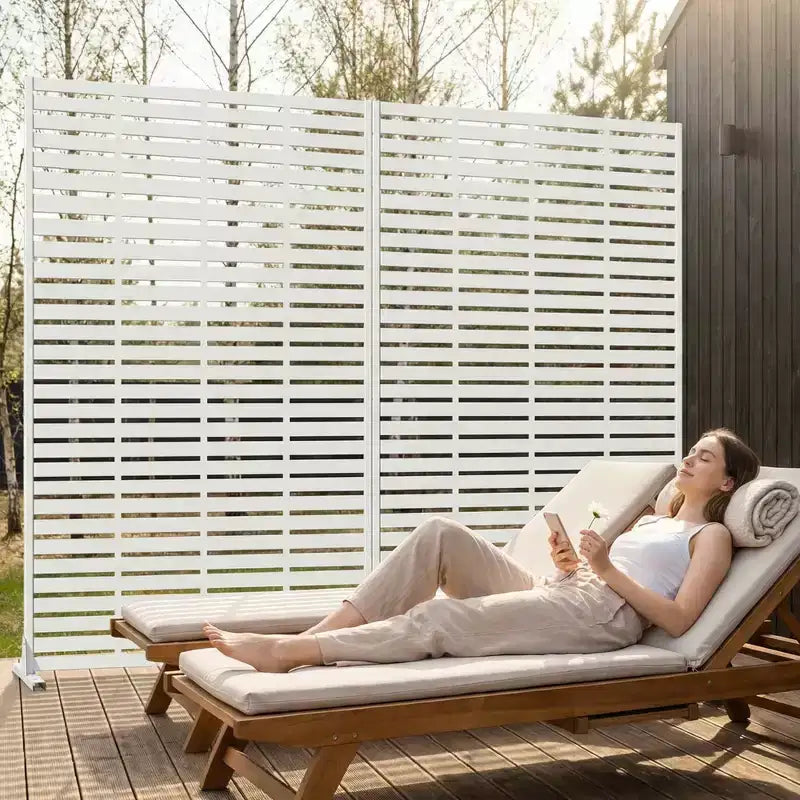 Panneau d’intimité extérieur blanc naturel MAYEERTY 72x47, ensemble de 6 pièces, séparateur pliant naturel pour cour et jardin