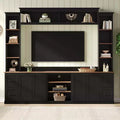 ModernLuxe 4-in-1-Farmhouse-Entertainment-Center als Wandeinheit, passend für Fernseher bis 70, TV-Ständer und Medienkonsole mit verstellbaren Regalen und Schubladen