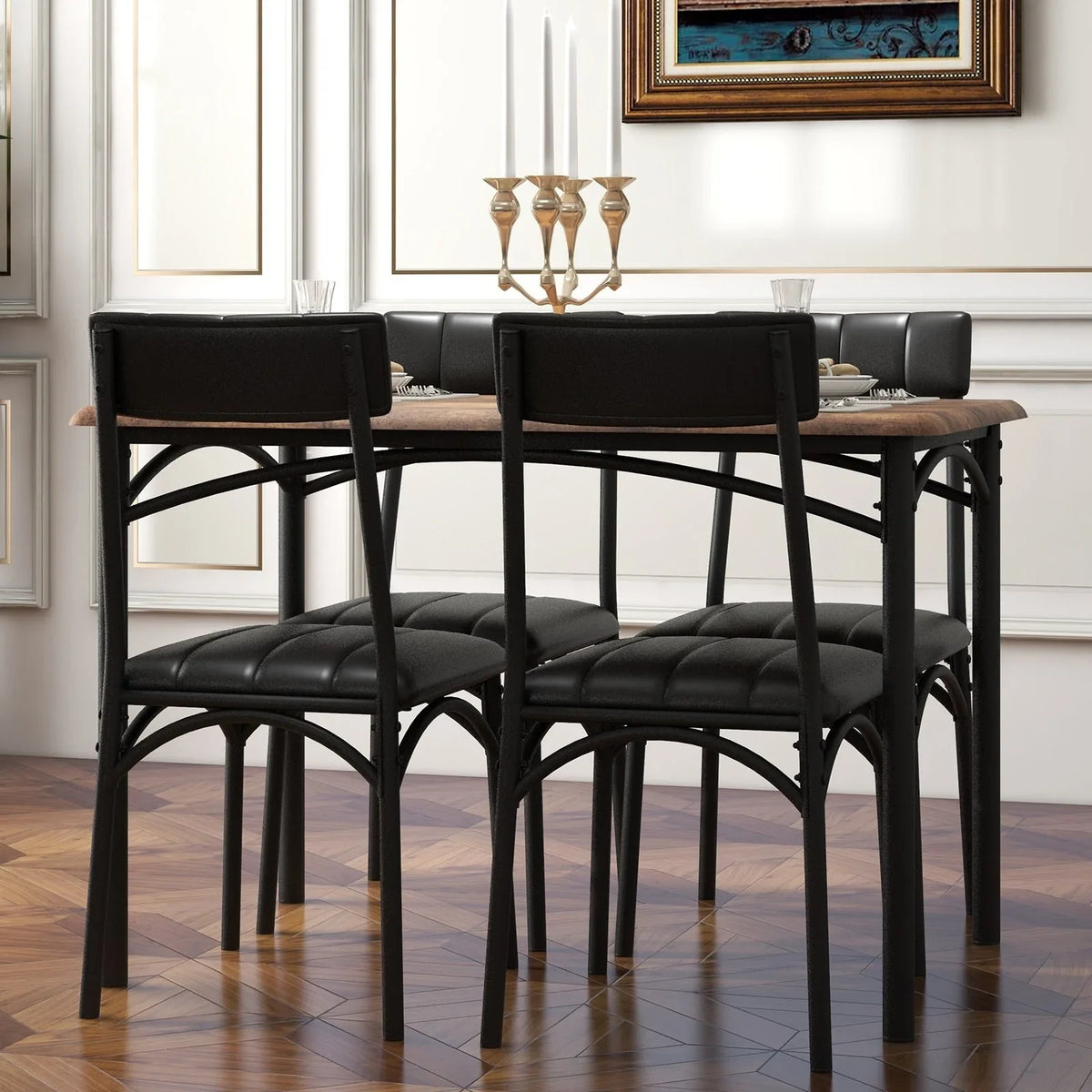 Ensemble de table à manger rectangulaire pour 4 personnes avec chaises rembourrées