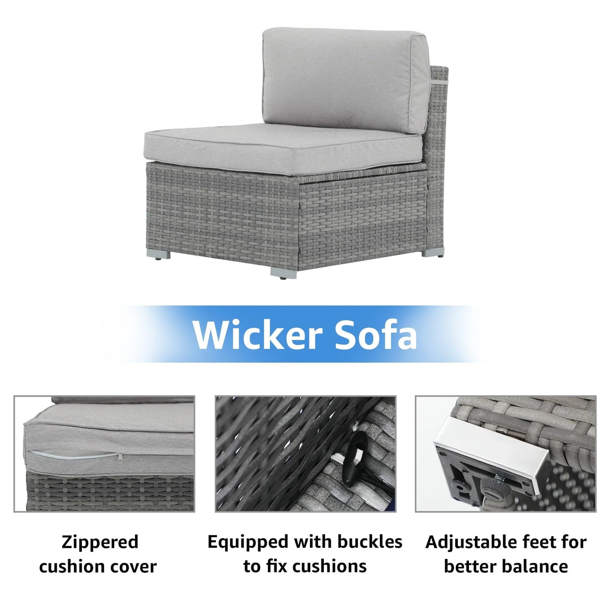 7-delige outdoor loungeset van vlechtwerk en staal met kussens