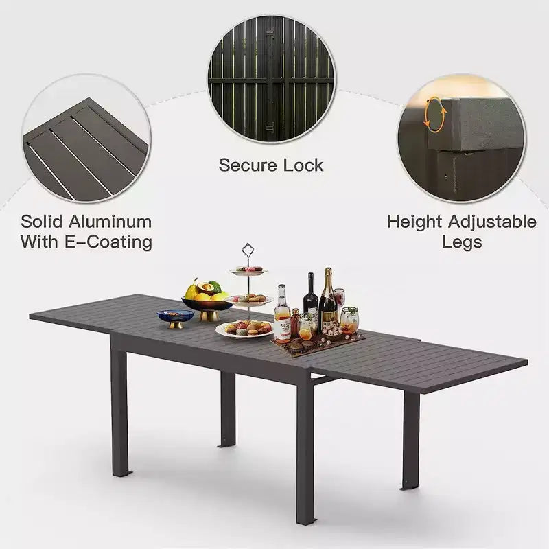 Okak aluminium eettafel voor patio, uitschuifbare tafel voor eetkamer en keuken