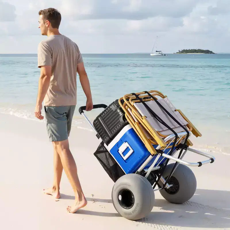 VEVOR Strandwagen mit großen Rädern für Sand, 20 x 15 Zoll Ladefläche, faltbarer Sandwagen mit 12 Ballonrädern, Tragfähigkeit 165 lbs, Silber + Schwarz