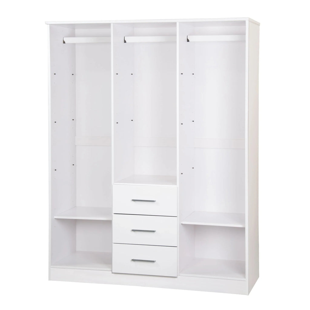 Palace Imports Cosmo 3-türiger Kleiderschrank aus 100 % Massivholz mit Türen aus Massivholz oder Spiegelglas