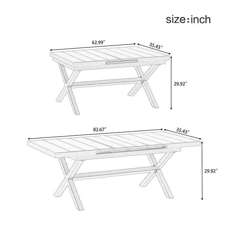 7-teiliges ausziehbares Esszimmer-Set mit ausziehbarem Tisch und 6 Armlehnstühlen