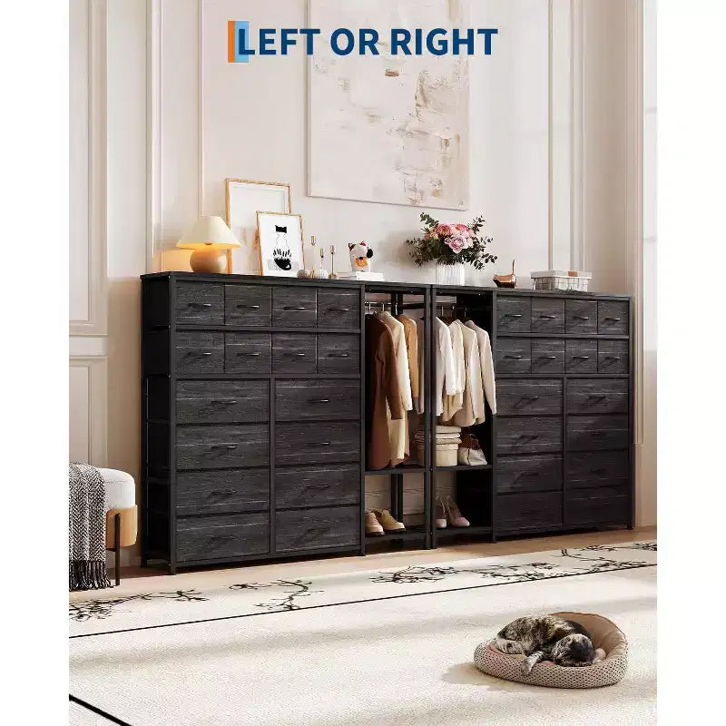 Commode avec 16 tiroirs, tringle et étagères, organisateur de rangement en tissu pour chambre, dressing ou entrée