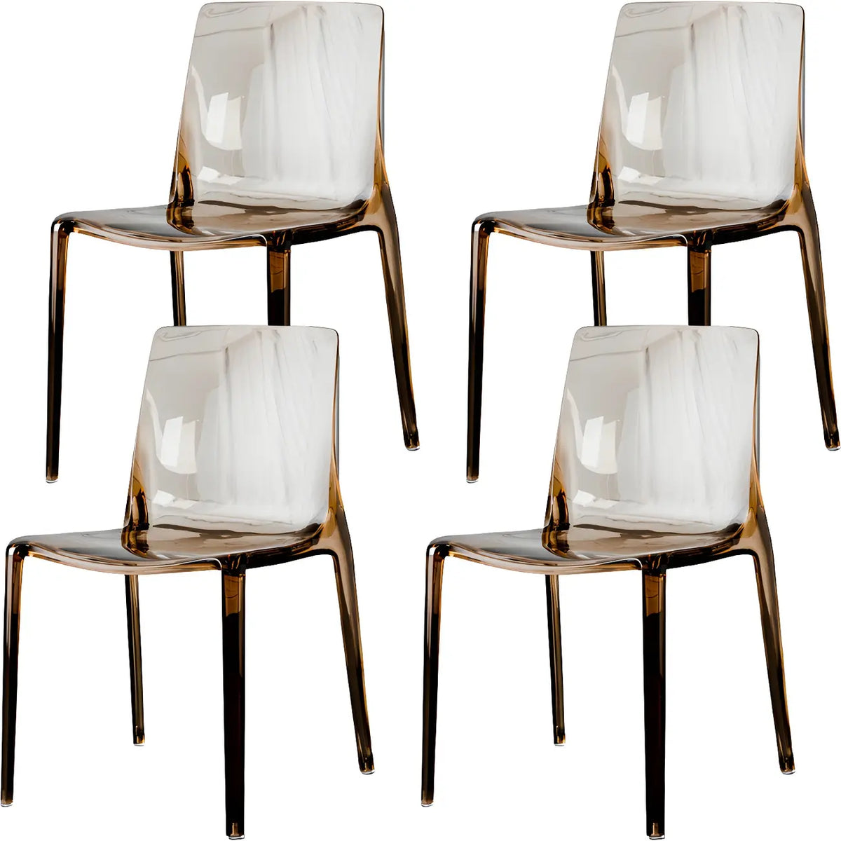 Chaise de salle à manger sans accoudoirs à dossier bas en acrylique ambré