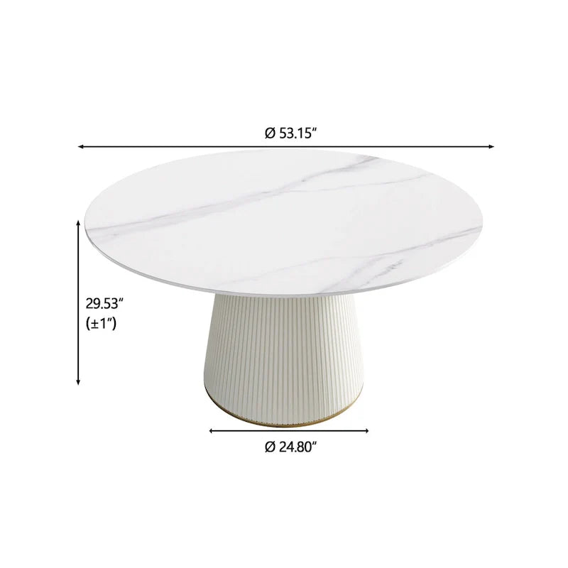 Runder Esstisch mit 53 Zoll Durchmesser für 6 Personen, Tischplatte aus gesintertem Stein und drehbarer Servierplatte
