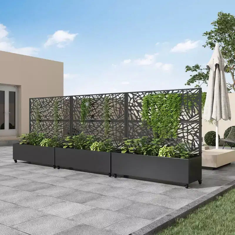 MAYEERTY plantenbak met ijzeren trellis, zwart net, stijl 01, 72x47x16in, set van 3