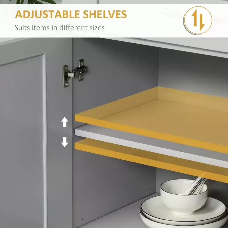 Meuble garde-manger de cuisine moderne autoportant avec portes et tiroir, étagères réglables