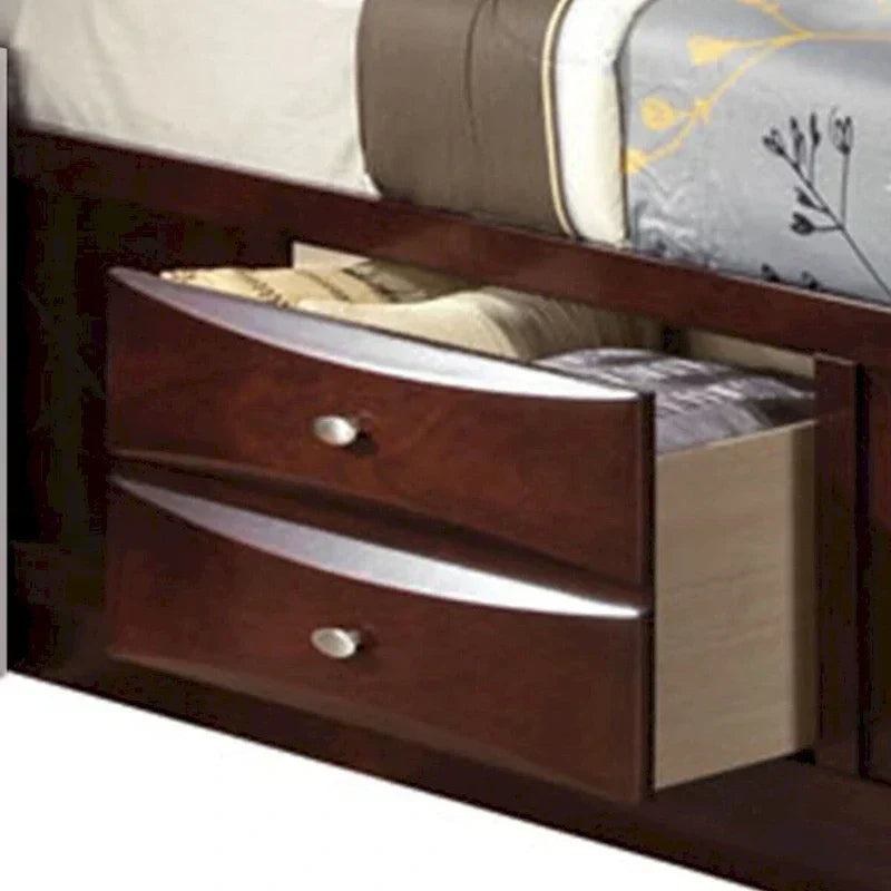 Bett im Paneel-Design, Queensize-Bett mit Bücherregal und Schubladen, Braun