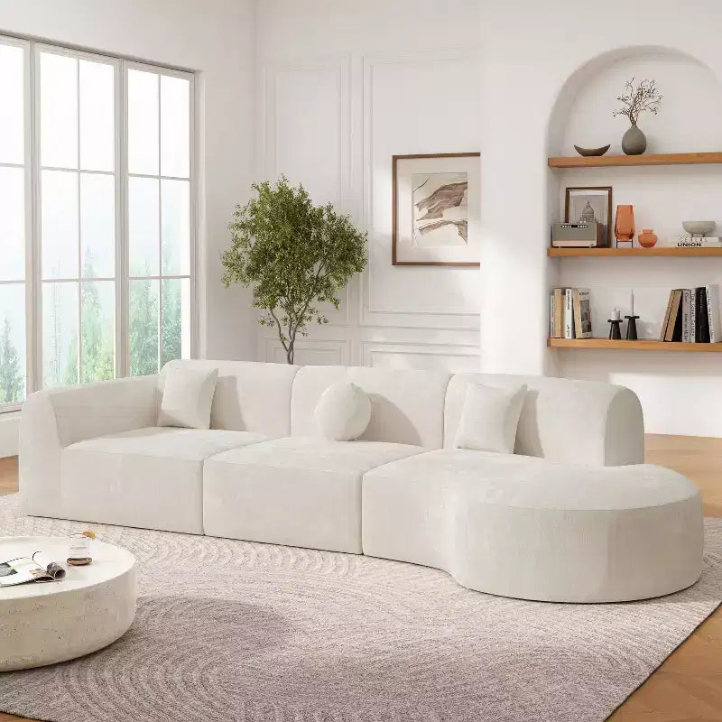 Moderne gebogen hoekbank van 140 inch met chaise longue, 3-delige set voor de woonkamer