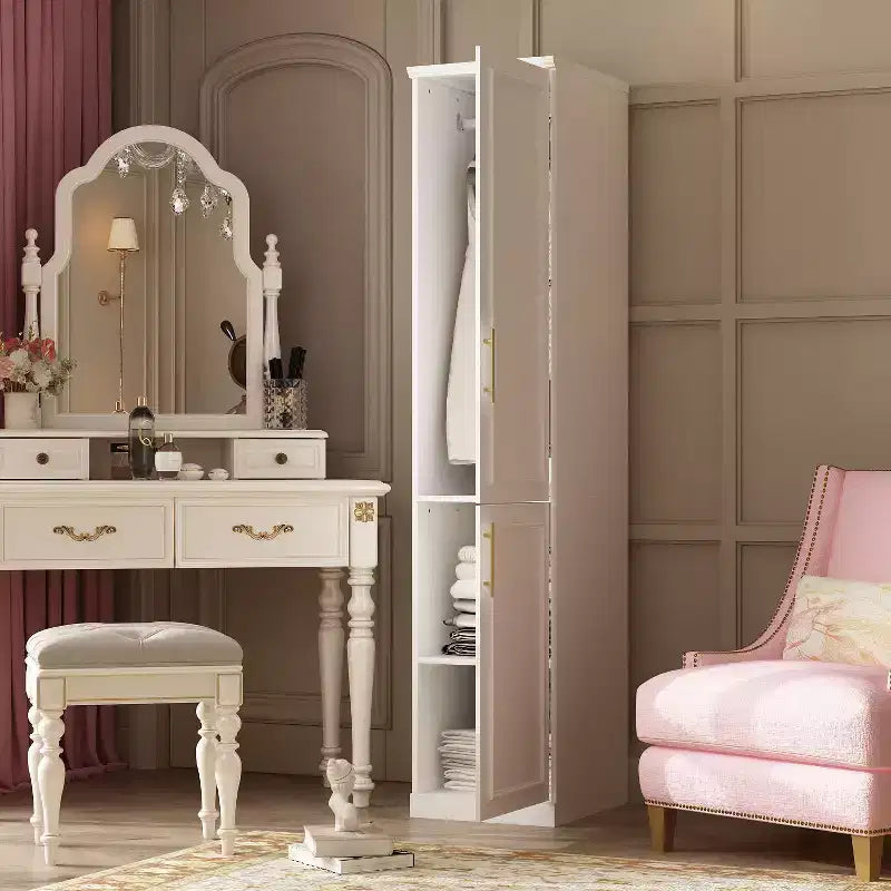 Armoire-penderie modulaire blanche luxueuse Famapy avec ferrures dorées : portes à panneaux et design à portes mixtes  Dressing élégant et personnalisé pour chambres