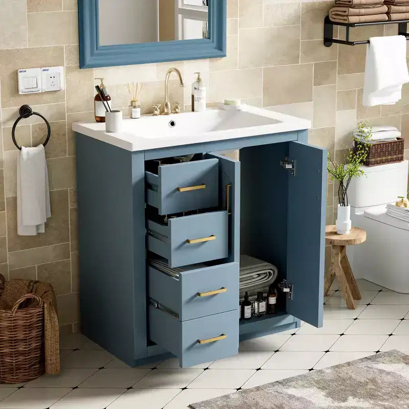 Meuble-lavabo de salle de bains simple de 30 pouces avec meuble et 3 tiroirs ??Noir / Bleu / Vert / Indigo / Blanc
