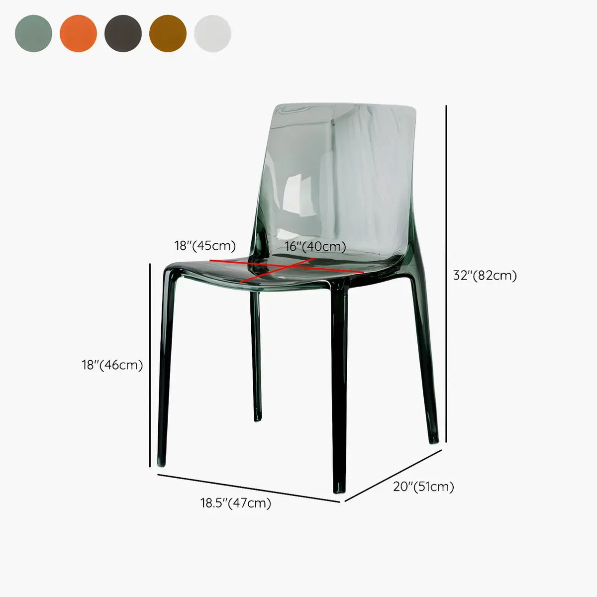 Chaise de salle à manger sans accoudoirs à dossier bas en acrylique ambré