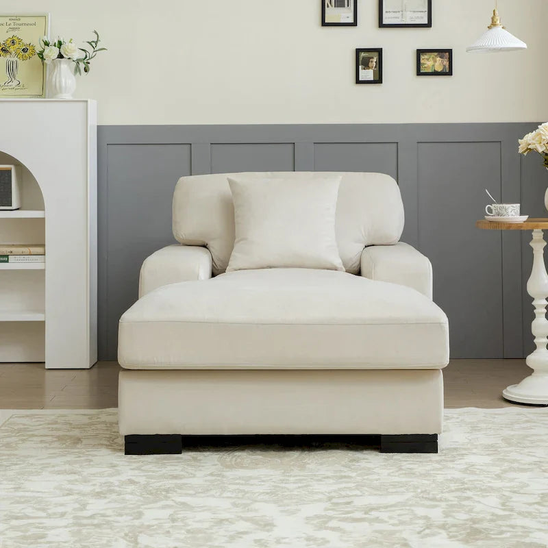 Nowoczesna, ponadgabarytowa sofa z szezlongiem i funkcją spania w stylu mid-century, z poduszką