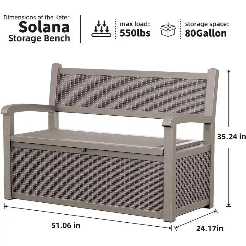 Her Hava Koşuluna Uygun Reçine Saklama Bankı - Kilitlenebilir Gizli Bölmeli, Hasır Görünümlü Tasarım, 226,8 kg Kapasite, 265 Litre Saklama Alanı