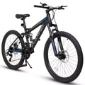 Okak 26-Zoll-Mountainbike mit Scheibenbremsen, 21-Gang-Fahrrad für Erwachsene mit robustem Rahmen und doppelter hinterer Federung, Fahrrad für das Fahren auf städtischen Straßen