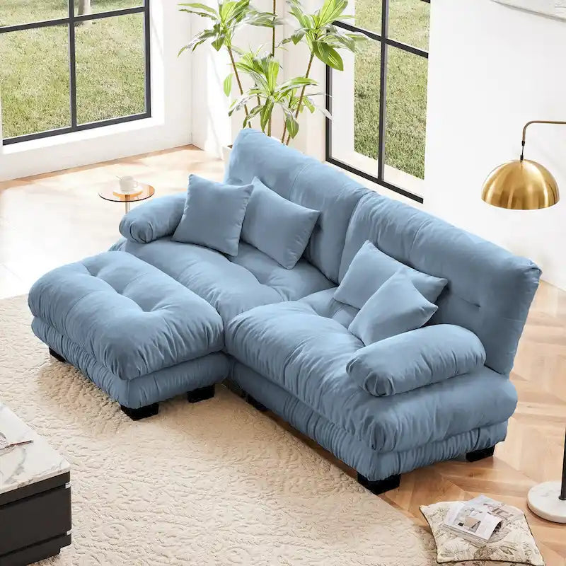 L-förmiges Zweisitzer-Sofa aus Chenille mit Lendenkissen