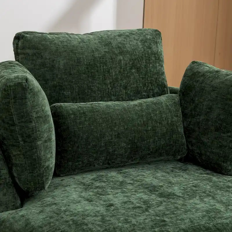 Fauteuil d’appoint pivotant rembourré de 42,3W avec 4 coussins et pouf de rangement demi-lune
