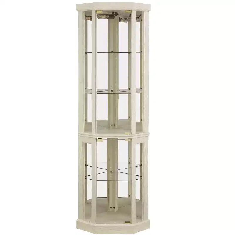 Eck-Vitrinenschrank mit Glastüren und Einlegeböden, Eckvitrine für das Wohnzimmer