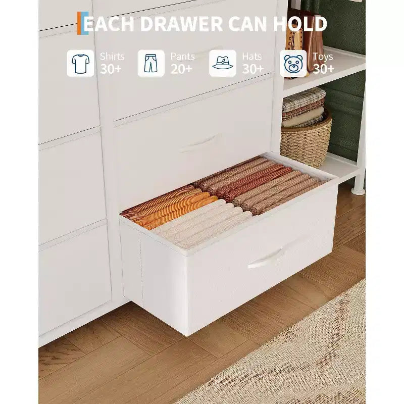 Commode avec 16 tiroirs, tringle et étagères, organisateur de rangement en tissu pour chambre, dressing ou entrée